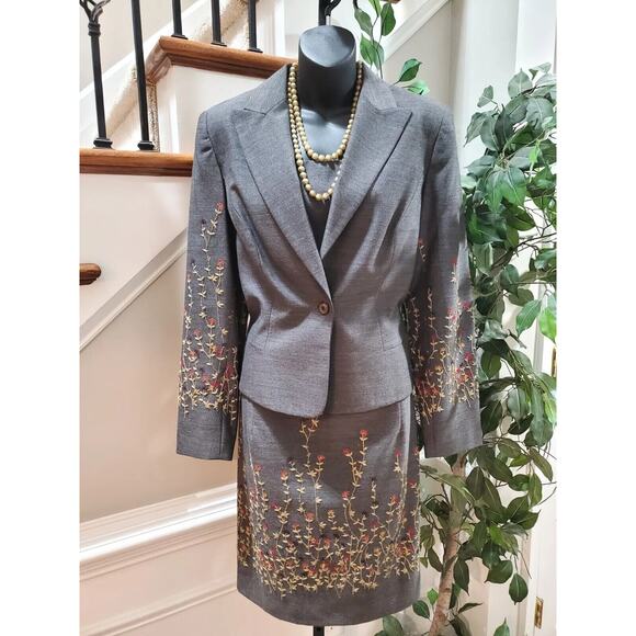 Lauren Taylors Women Gray Polyester Single Breasted Blazer & Dress 2 Pcs Suit 10 - Picture 1 of 14